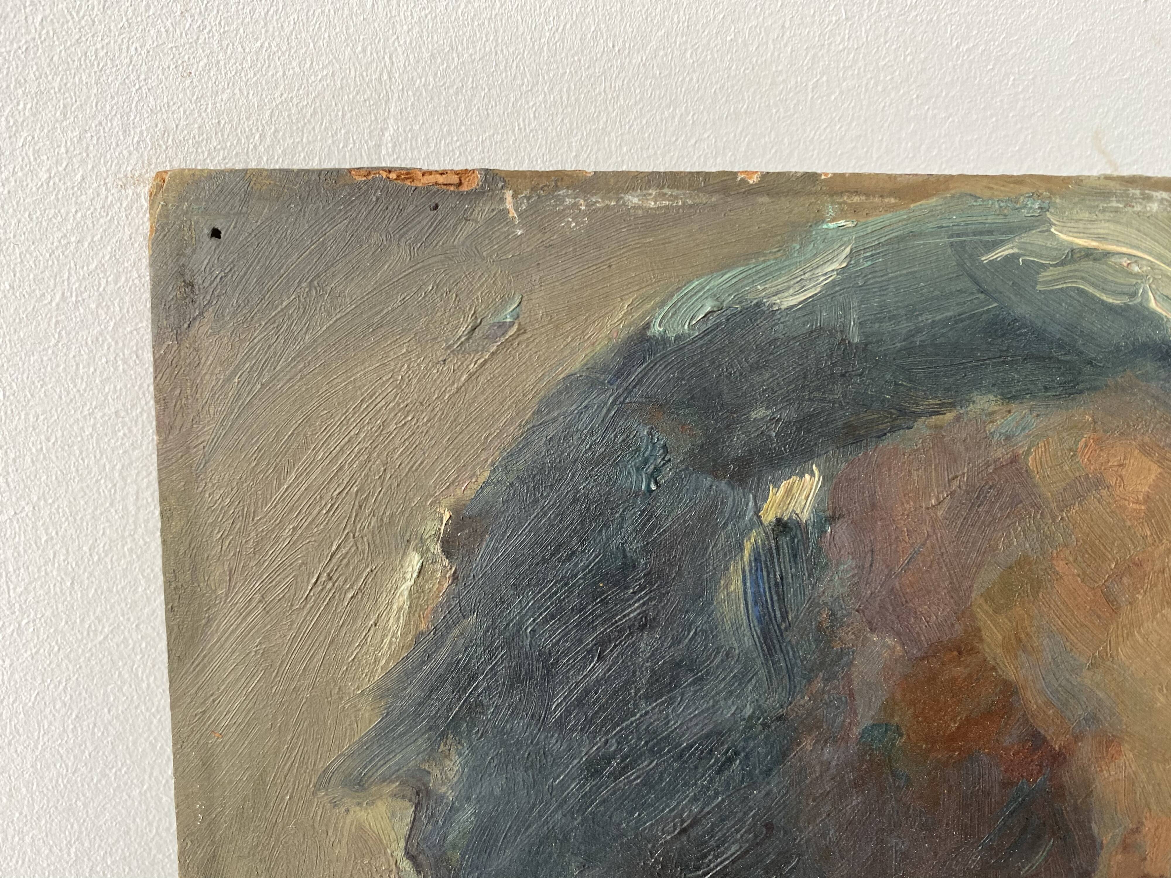 Huile sur carton d’un homme XXème siècle