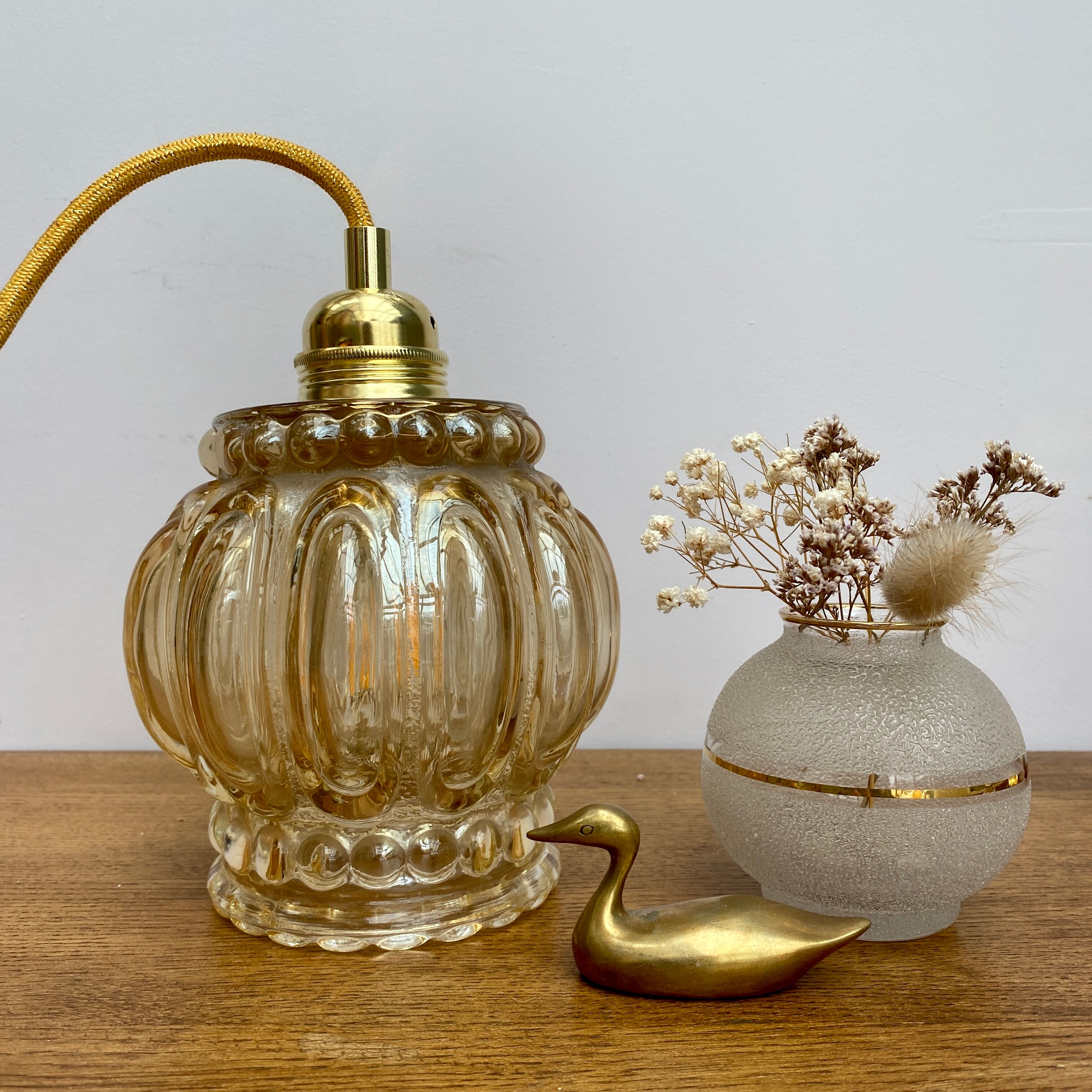 Vintage amber glass globe walker