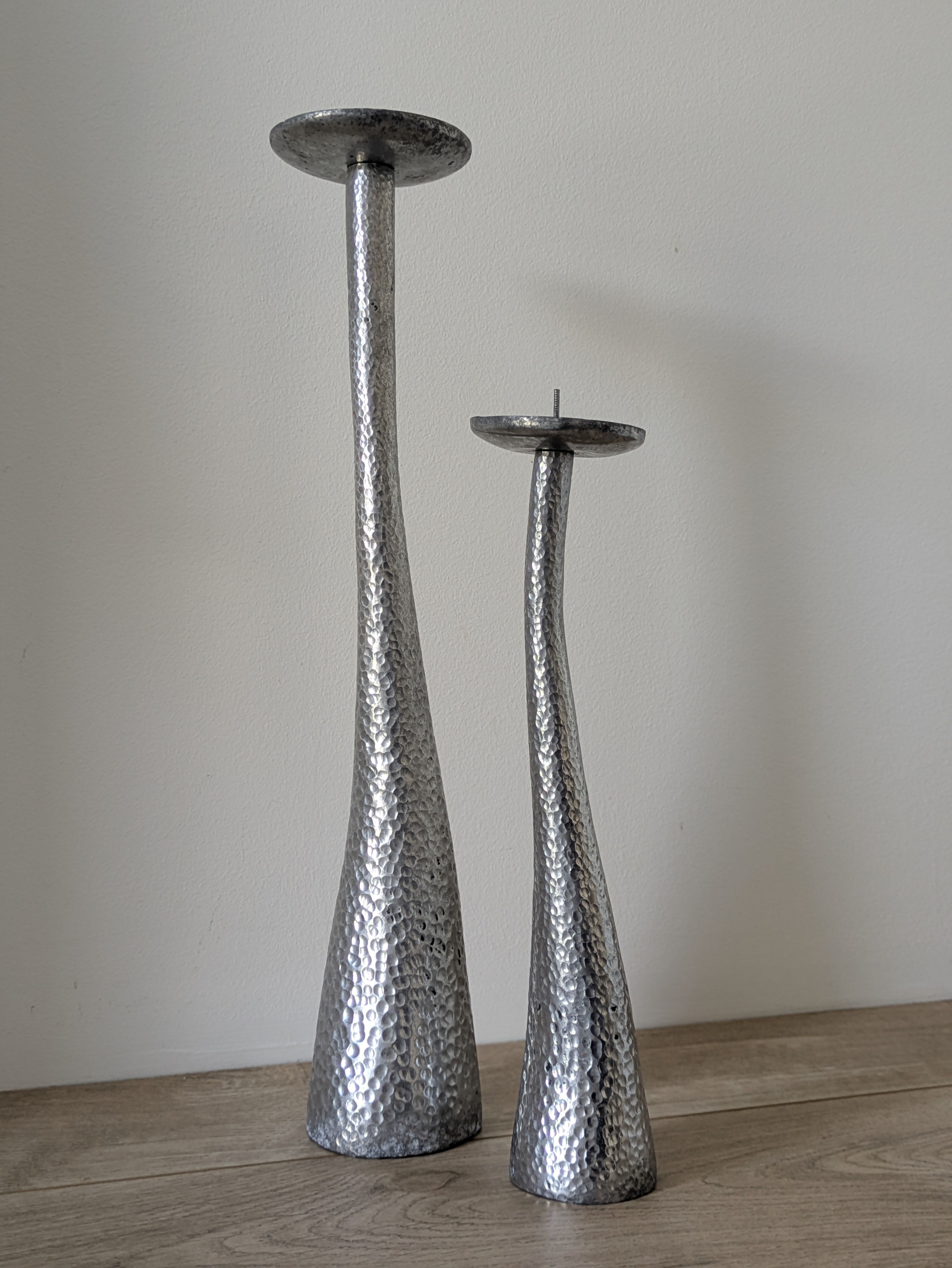Brutalist hammered candlesticks