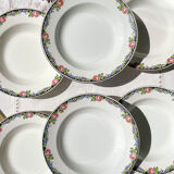 6 Digoin opaque porcelain soup plates with floral pattern "3984"