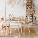 Table de ferme en bois – pied crème