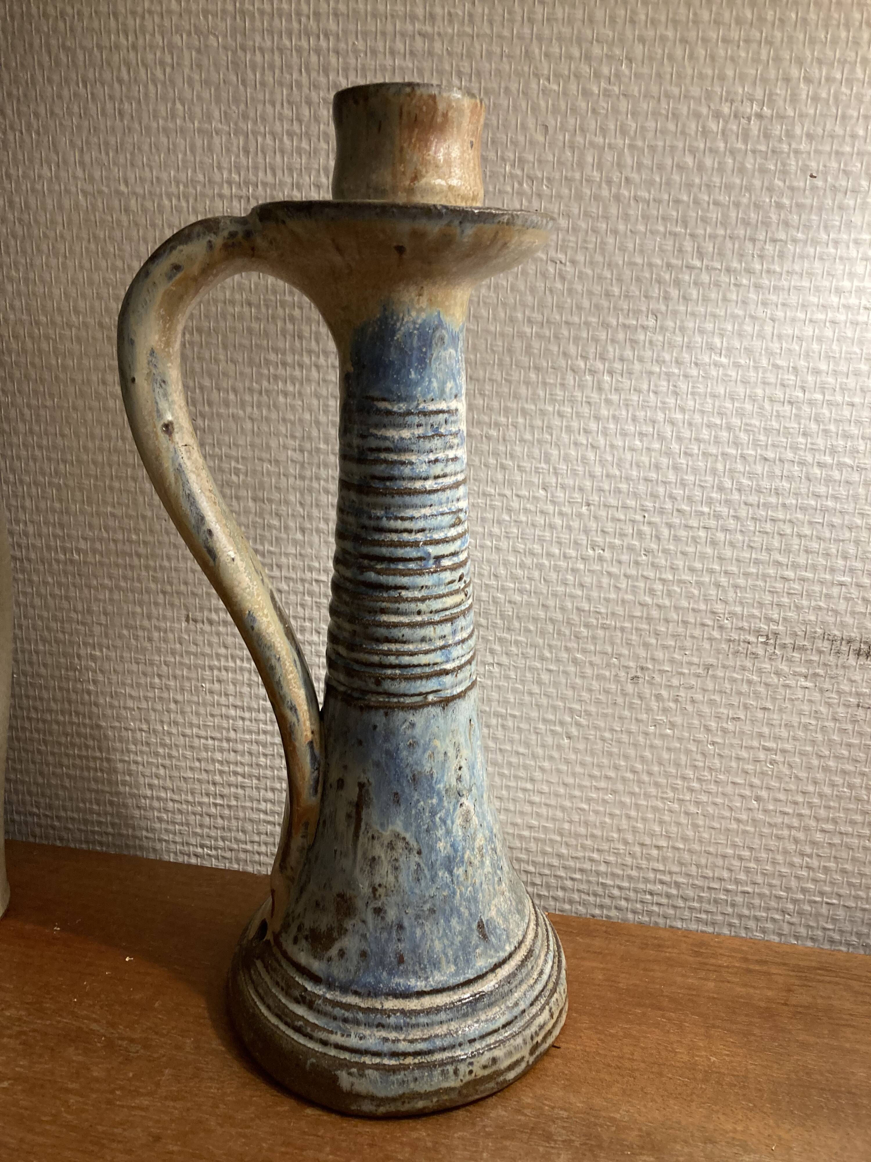Blue ceramic candle holder