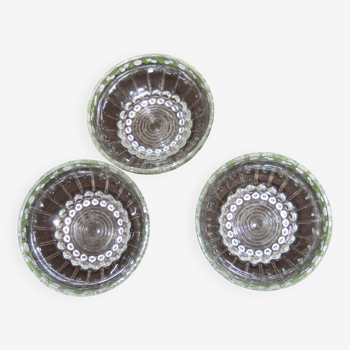 Lot de 3 bols/coupelles anciens en verre décor petites fleurs blanches Materne rare