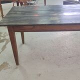 Old wooden table a drawer tray patina black waxed