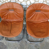 Seérie of 4 chairs Sabrina design Gastone Rinaldi for Rima, tawny leather, 1970