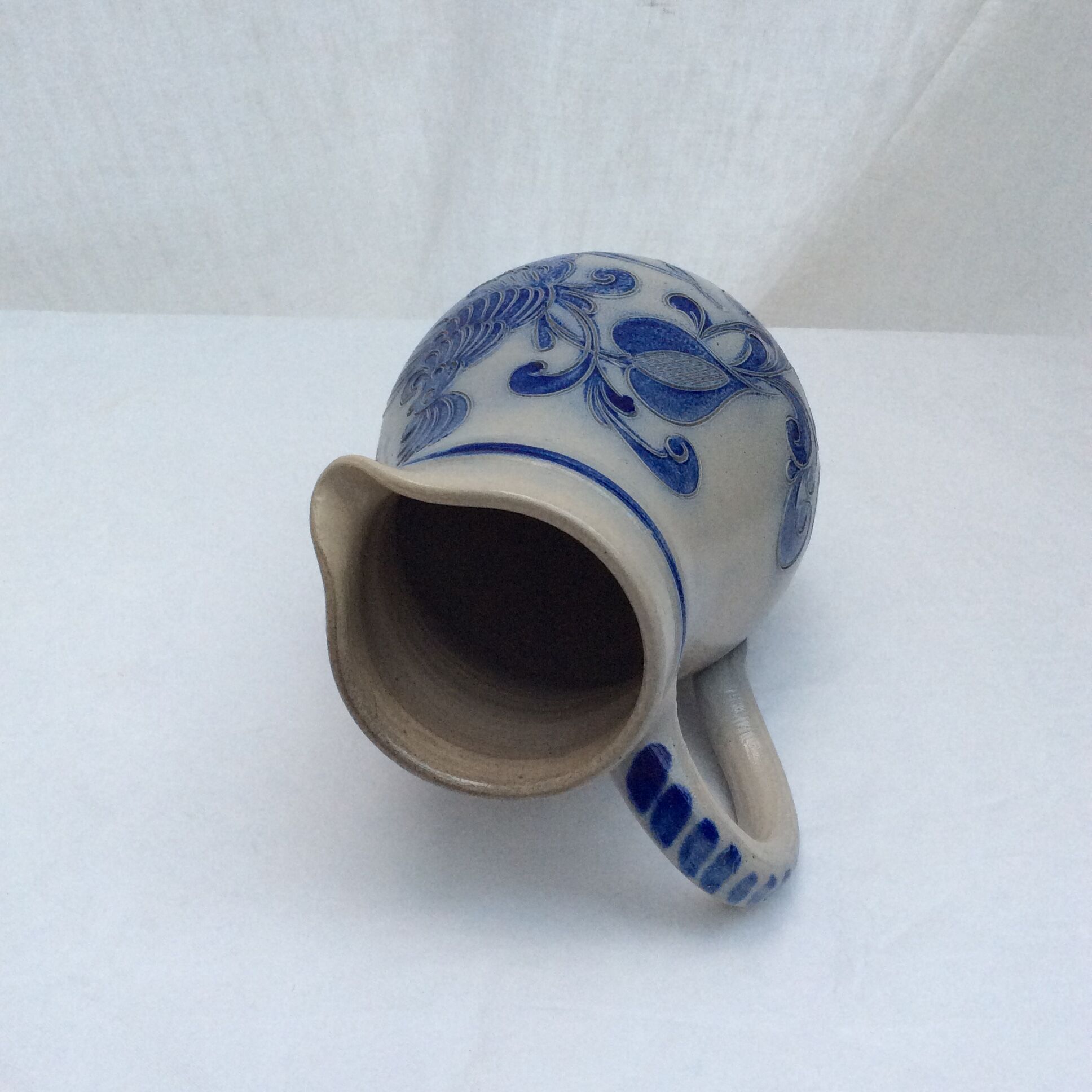 Old sandstone pitcher signed cobalt color and light gray dimension: height -22.5 cm- width -18.5