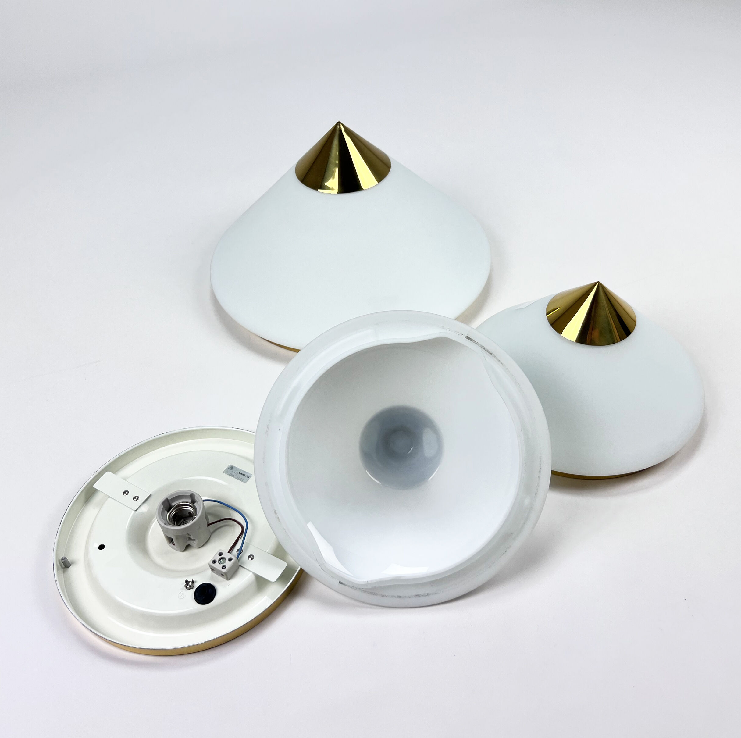 Hollywood Regency Brass and Opaline Glass Ceiling/Wall lamp by Glashutte Limburg, 1970s