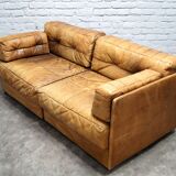 Cognac leather patchwork modular sofa or daybeds, 1970s