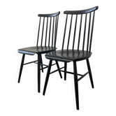Set of 2 vintage black spindle wooden chairs