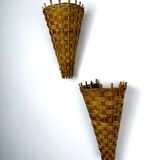 Pair of mid-century rattan wall shades, Italy, circa 1960s