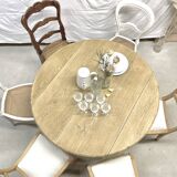 restored raw oak round table from yesteryear