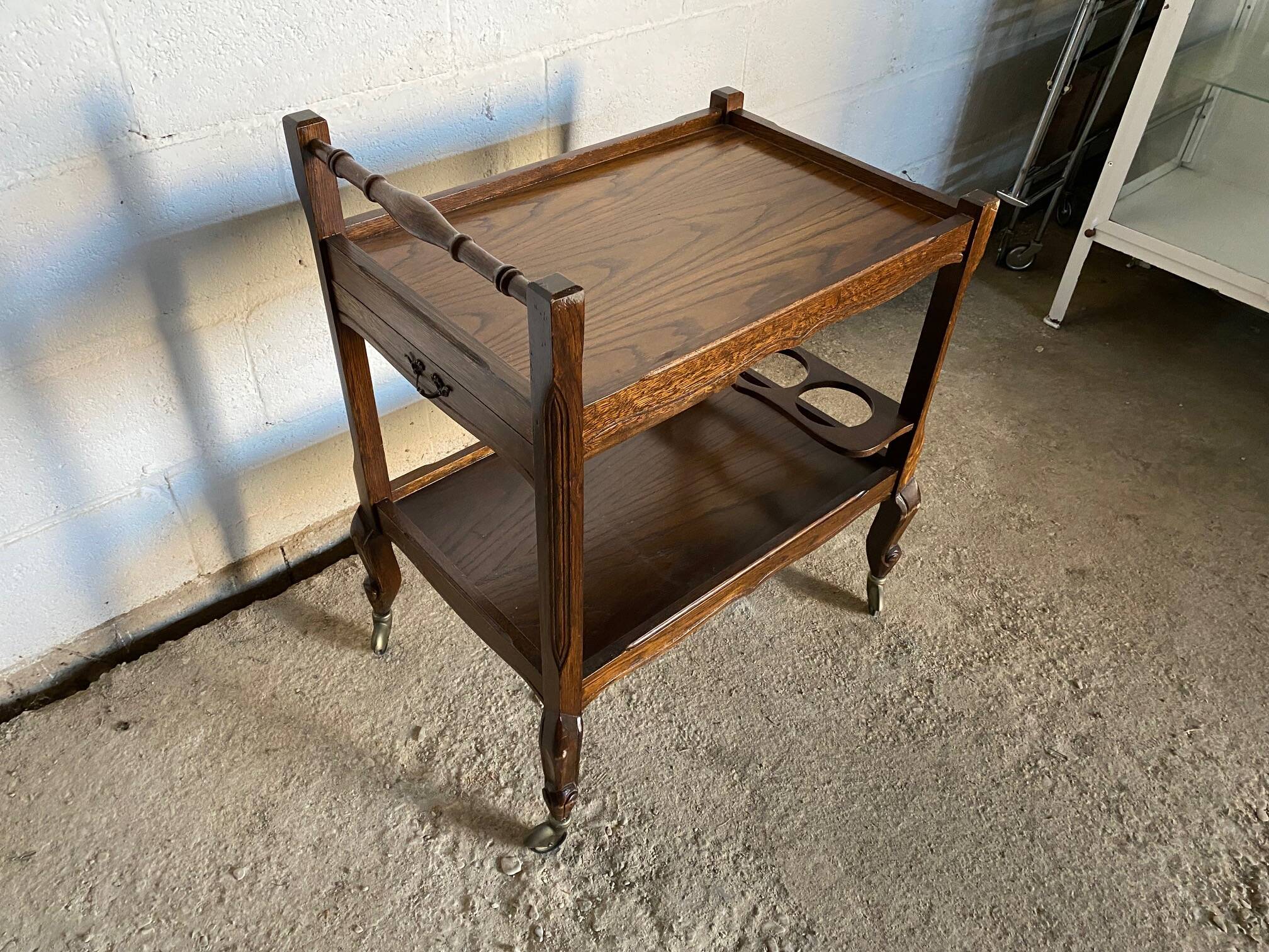 Bar trolley 1 rustic drawer on wheels 1970