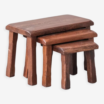 Brutalist mid-century oak nesting tables