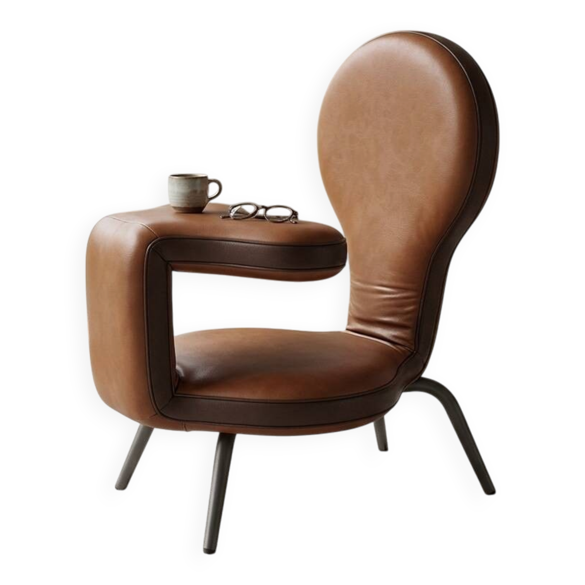 Fauteuil design modulable en cuir camel – Pièce d'exception