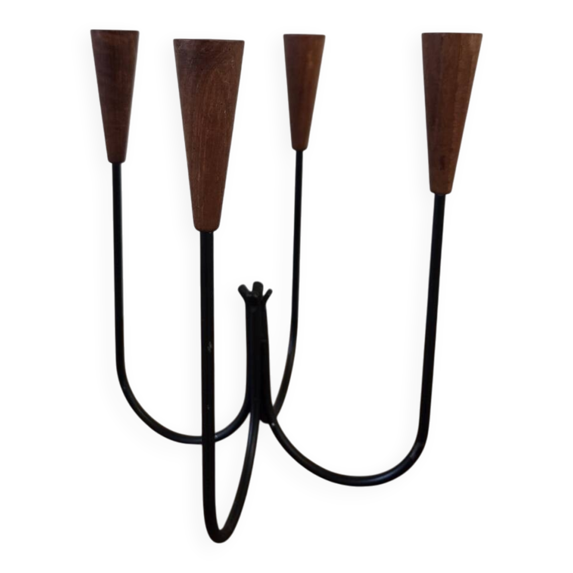 Scandinavian teak and metal candlestick