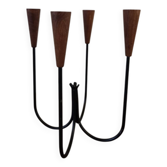 Scandinavian teak and metal candlestick