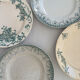 Lot of 6 green ironstone plates, antique French faience.