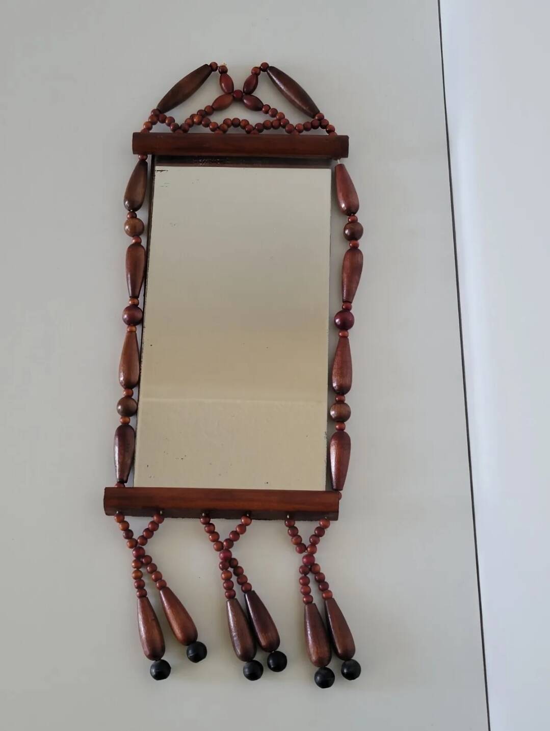 Miroir bohème vintage en perles de bois