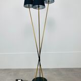 Floor lamp 3 arms 50 years brass and black lacquer for house Arlus
