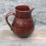 Superbe pichet vintage Digoin Sarreguemines en céramique émaillée brune