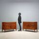 Pair of antique neoclassical walnut commodes from the 18th century.