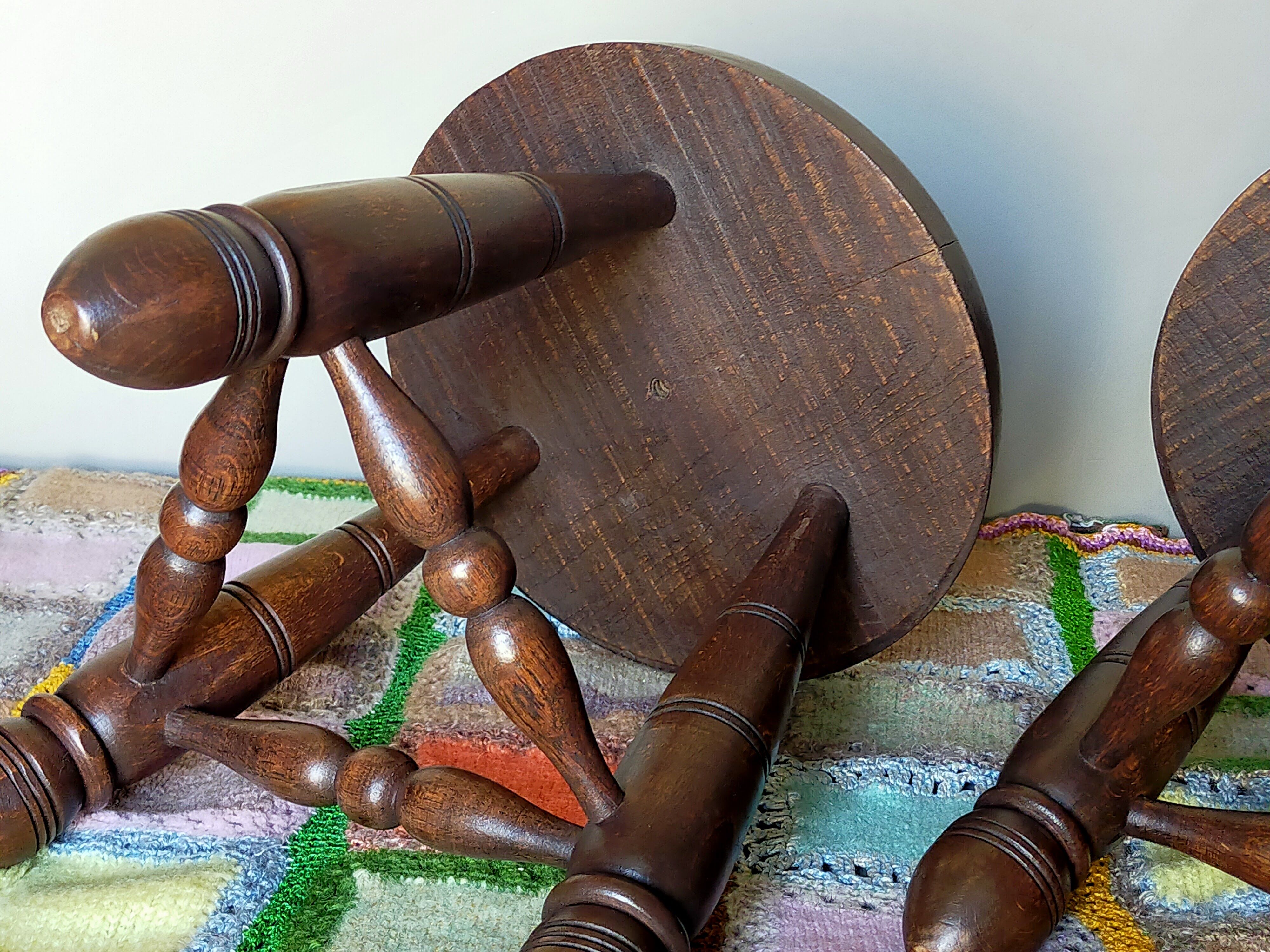 Pair of vintage wooden tripods stools