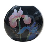 Vase noir rond décor japonisant d'Iris