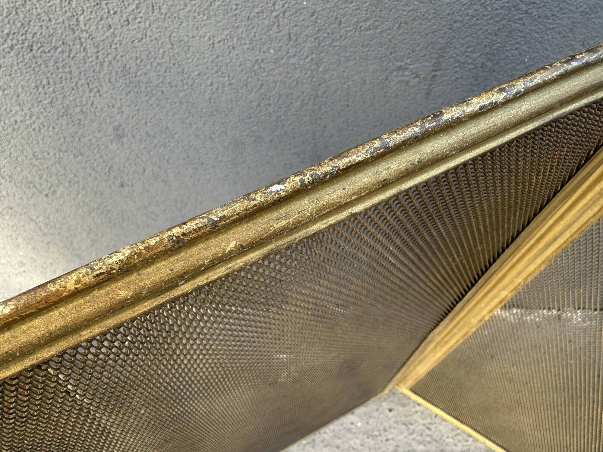 Antique 19th-century fireplace screen, French gilded spark guard.