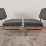 Pair of vintage chrome armchairs and "chicken foot" fabrics