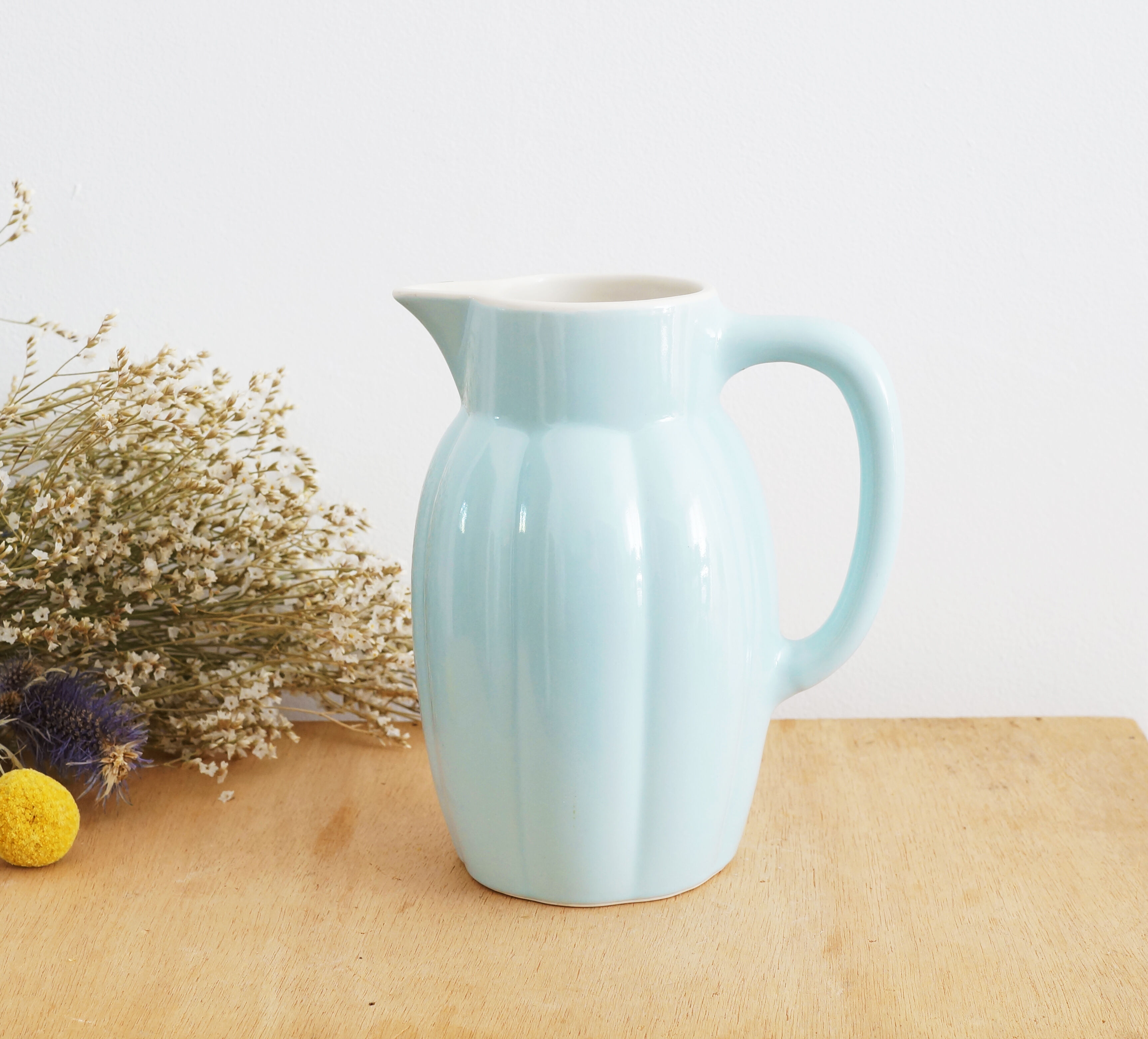 Sky blue earthenware pitcher, 1950s