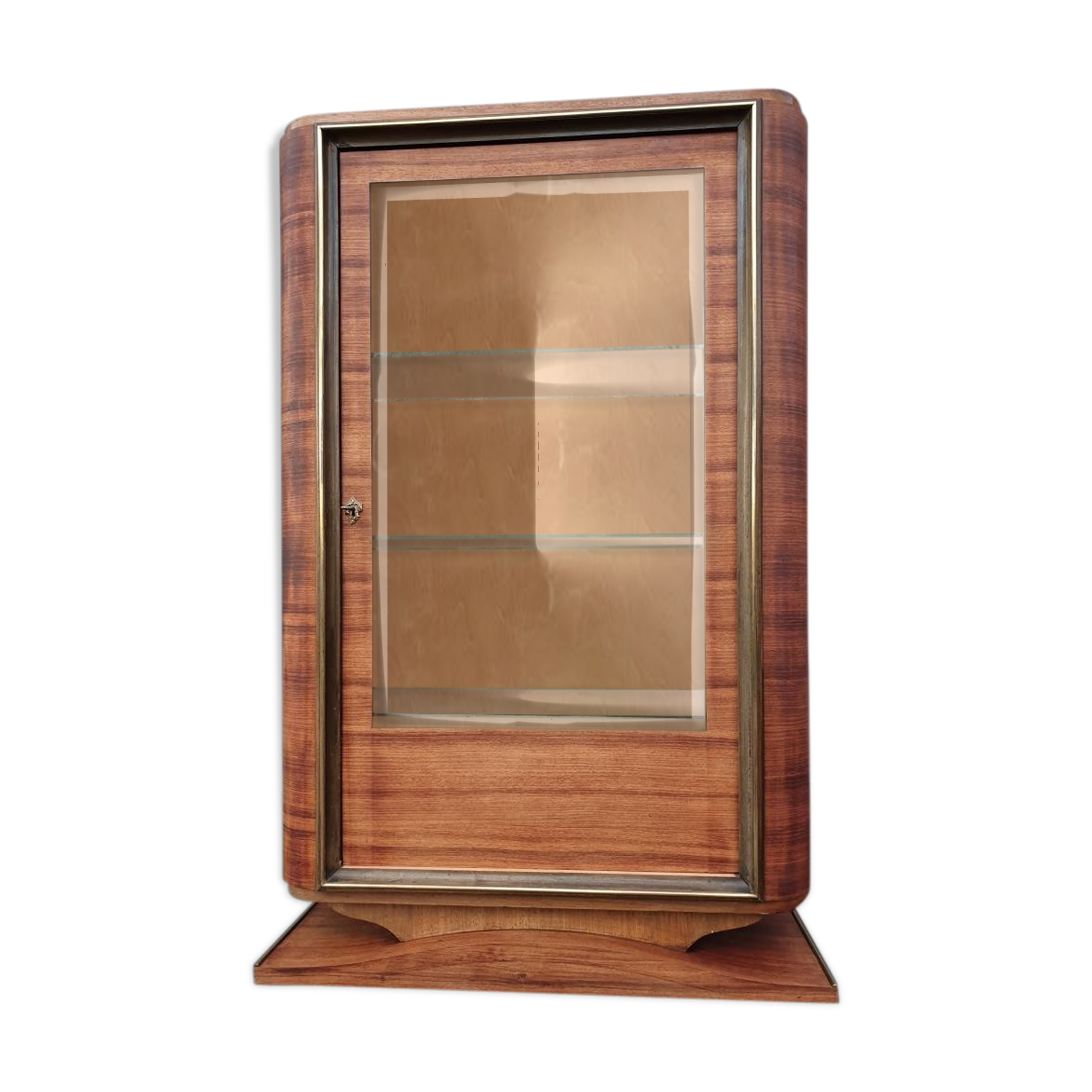 Art Deco showcase 1930 Zebrano, Sycamore and brass foot mustache