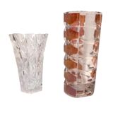 Set of 2 thick faceted glass vases from the 70s