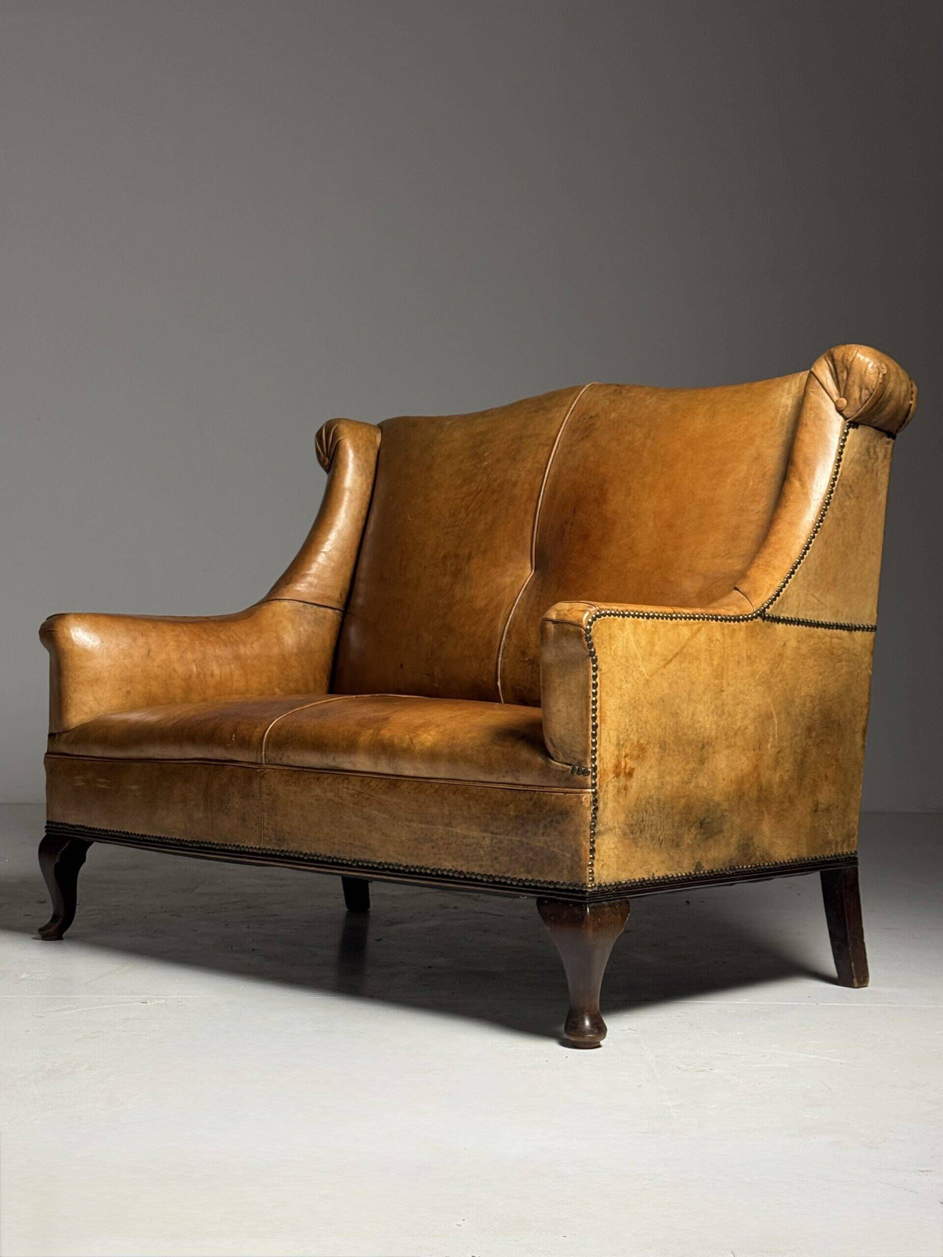 Sheepskin leather classic sofa bench