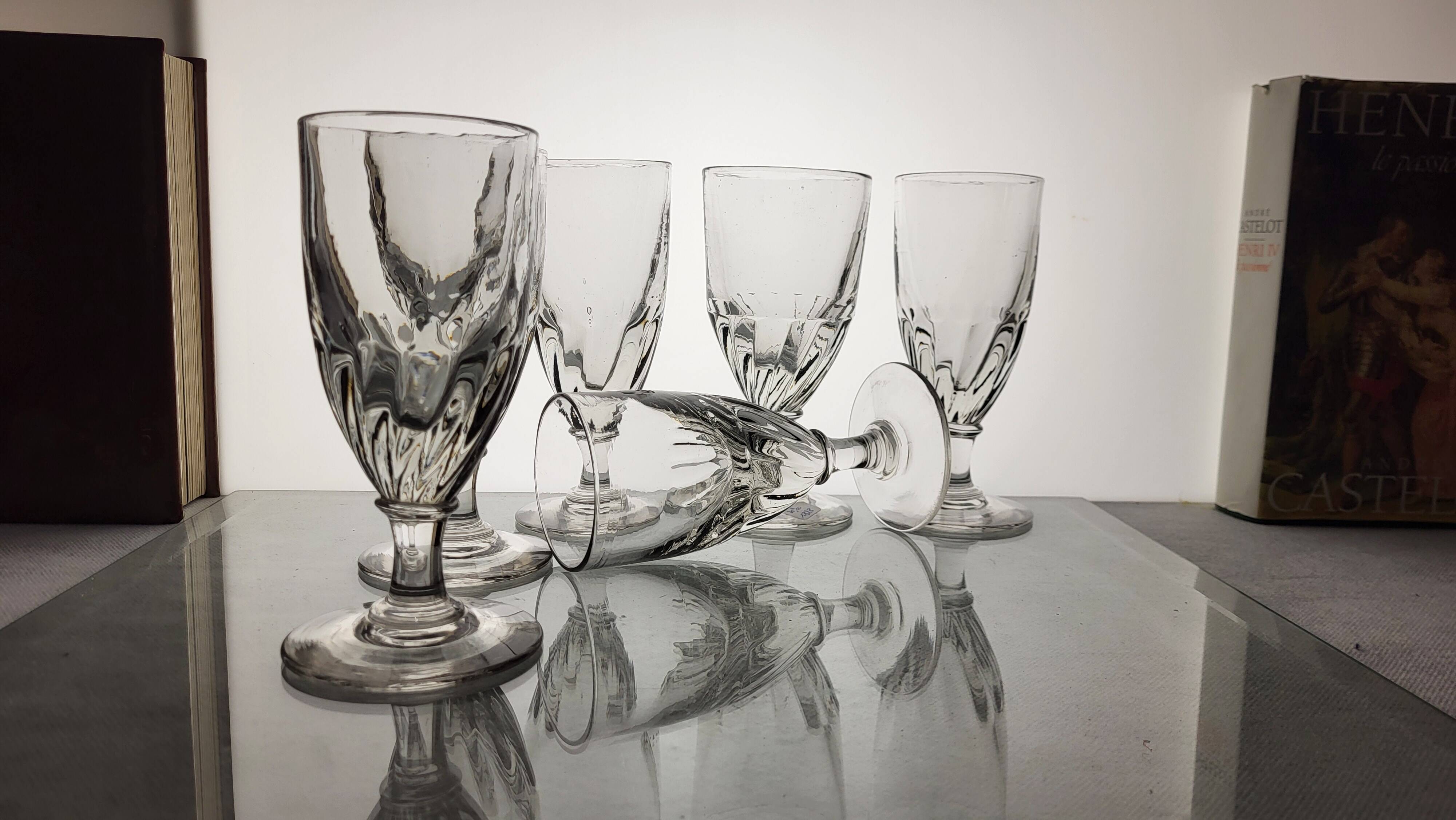6 19th century wine/absinthe glasses