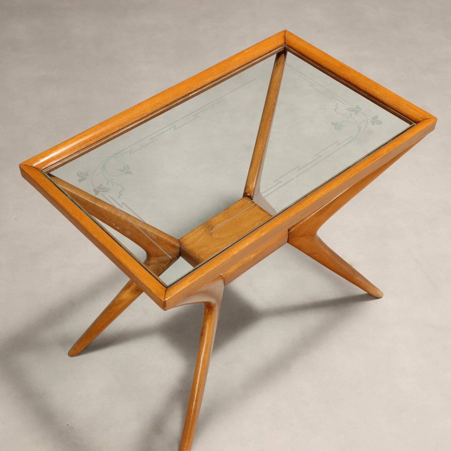 Table basse rectangulaire vintage en bois et verre, design italien des années 60