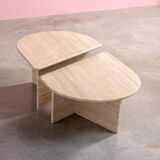 Pair of modernist in travertine 1970 lounge tables s