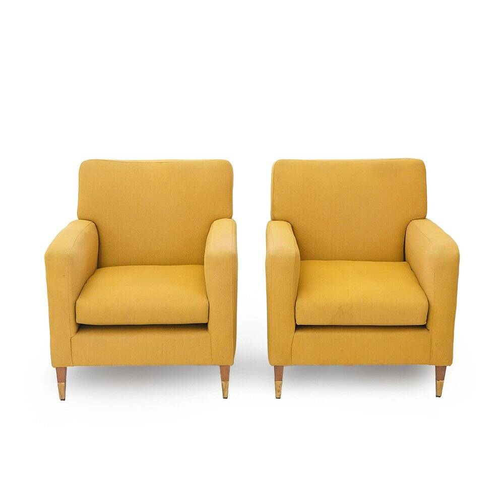 Yellow fabric armchairs, 1950s, set of 2