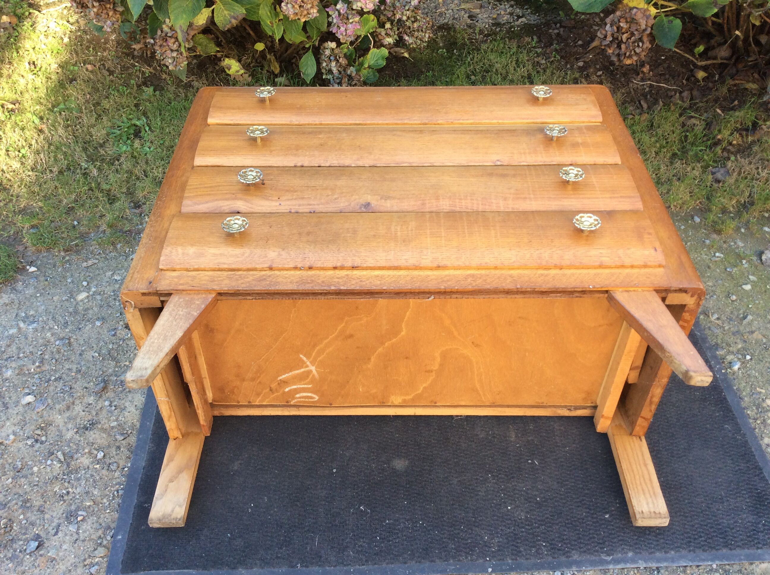 Vintage chest of drawers with oak compass base with marble top.