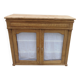Antique wooden sideboard, fabric doors and pearl grey shelves.