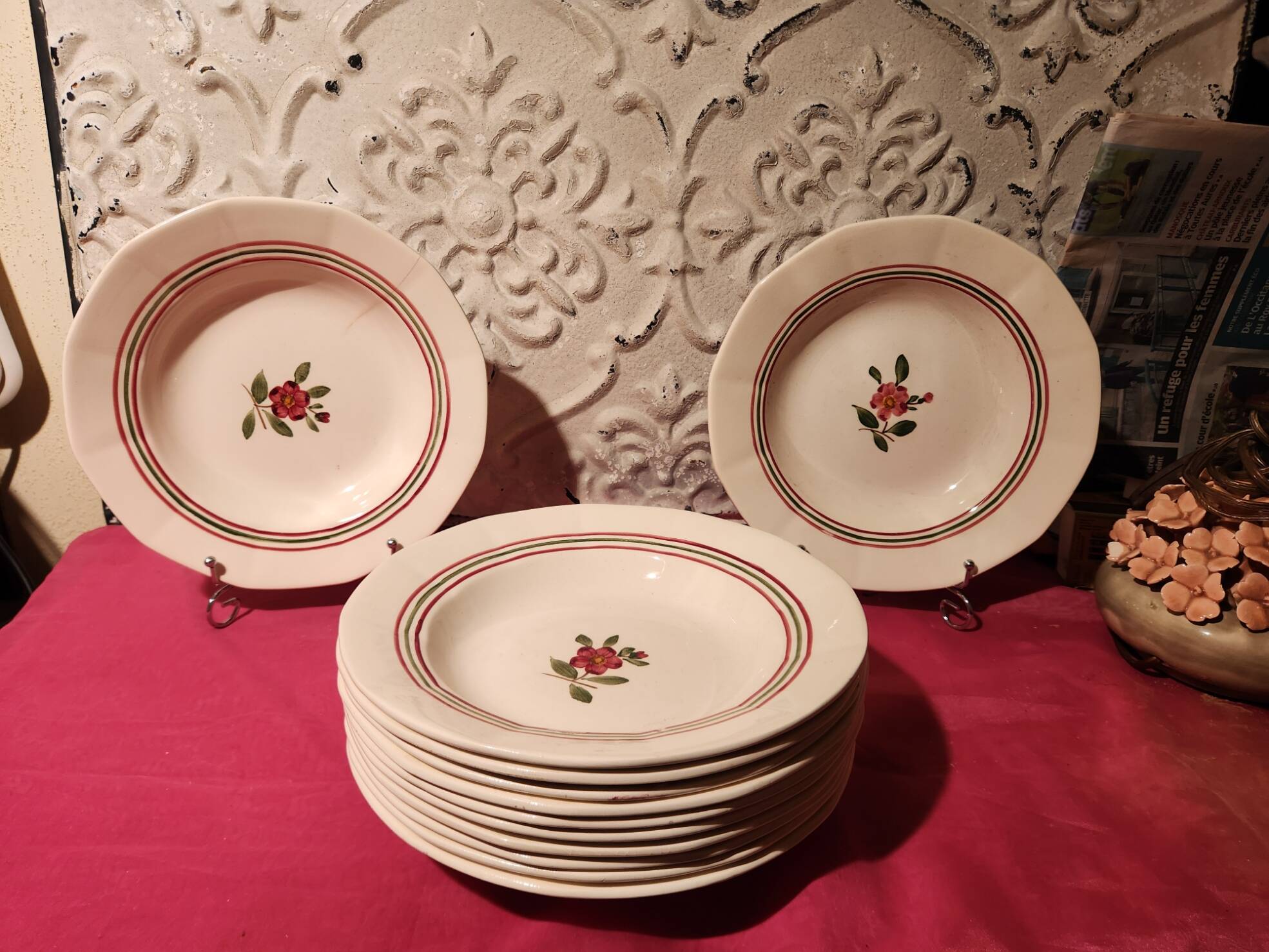 12 deep plates Armelle Sarreguemines hand-painted