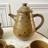 coffee service 6 cups and saucers, teapot and sugar bowl in ceramic / pottery / stoneware years 50-6