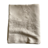 Spring cloth in linen canvas embroidered with daisies 1950