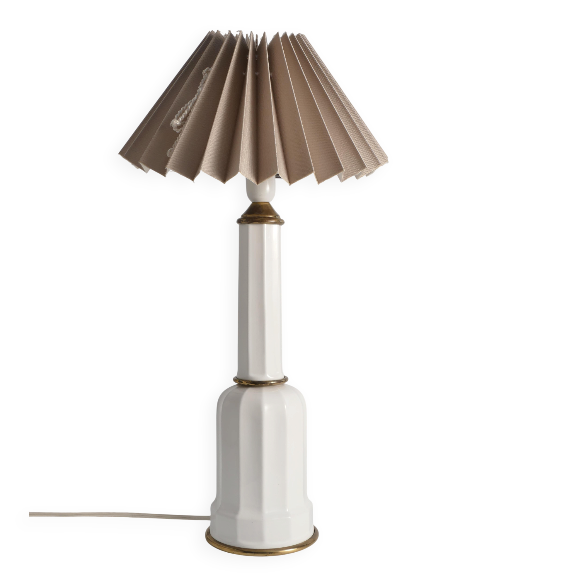 White Opaline Glass & Brass Heiberg Table Lamp, Denmark, Mid-19th century
