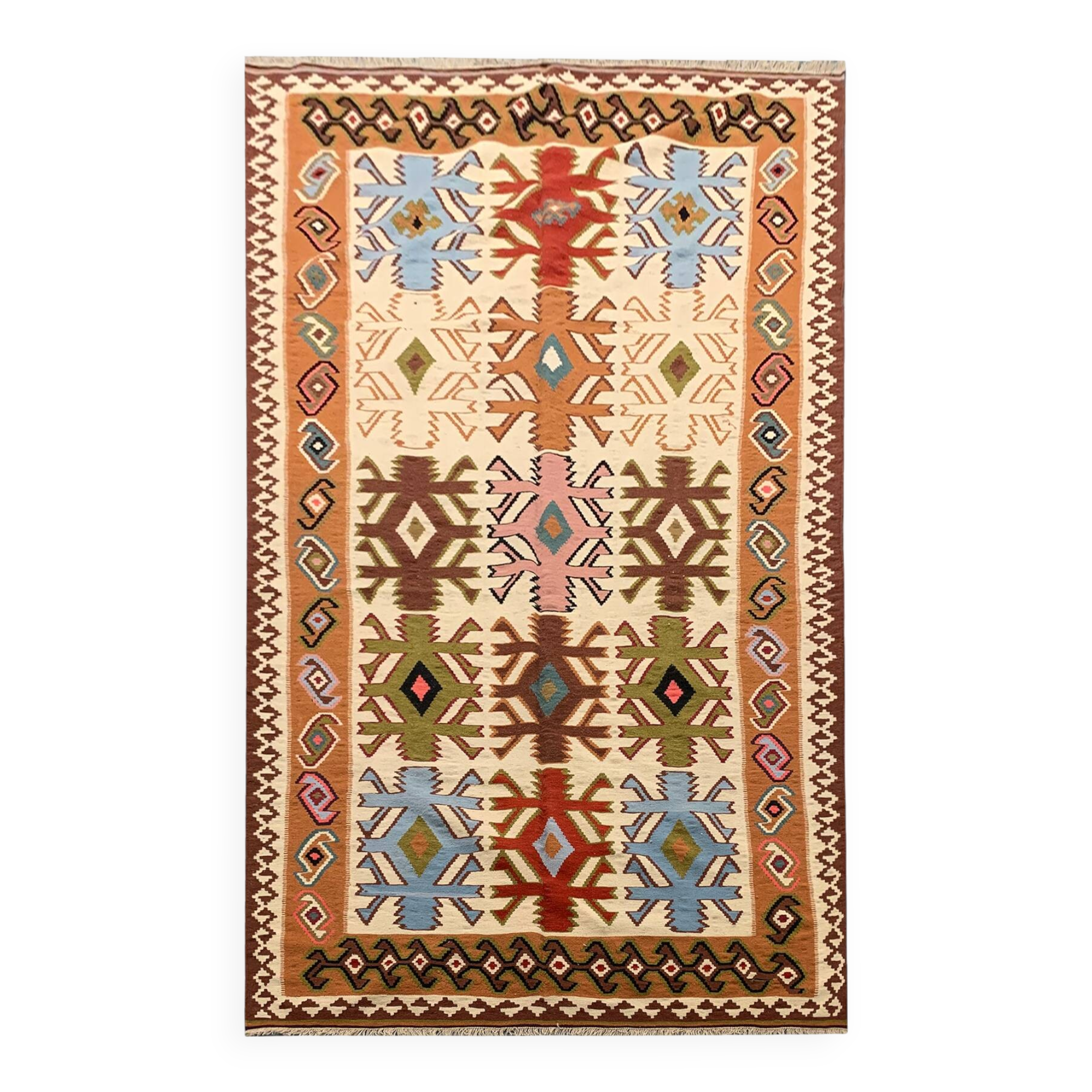 Tapis Kilim vintage en laine tissée à plat