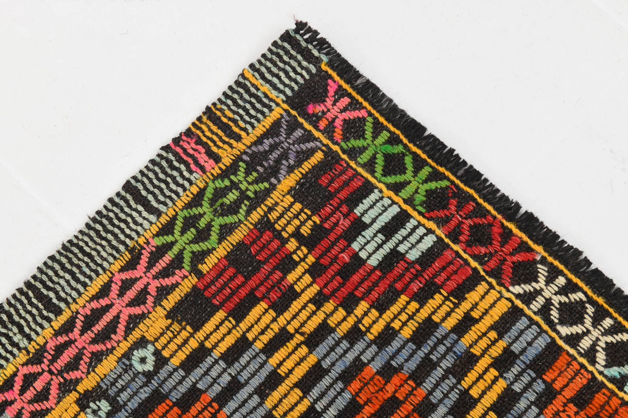 7x9 Yellow Green Handmade Wool Scandinavian Kilim Rug