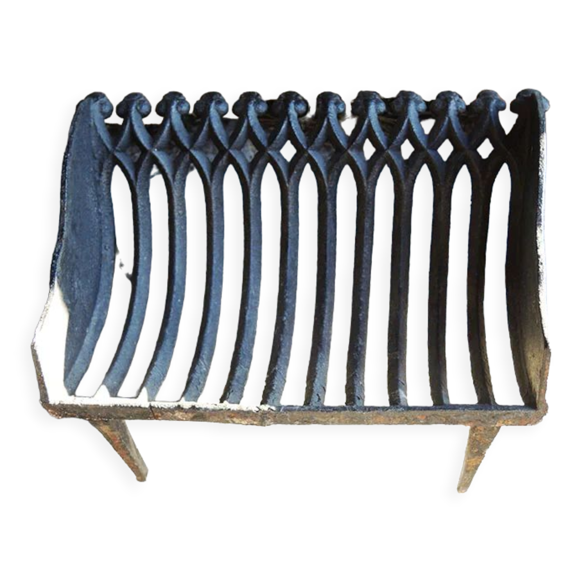 Ancienne grille berceau de cheminée en fonte 10-barres