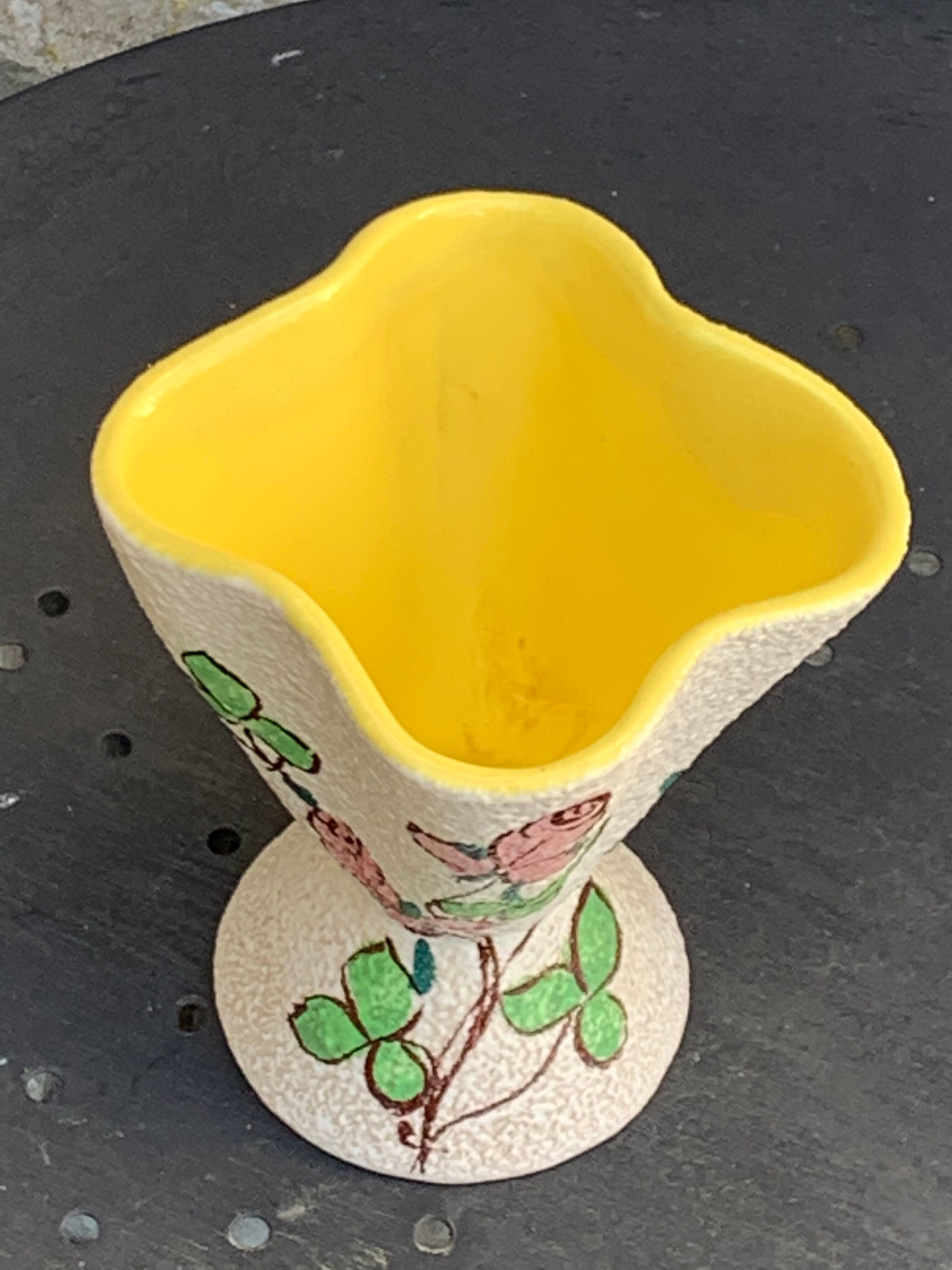 Vintage painted pink enamelled ceramic vase 1960