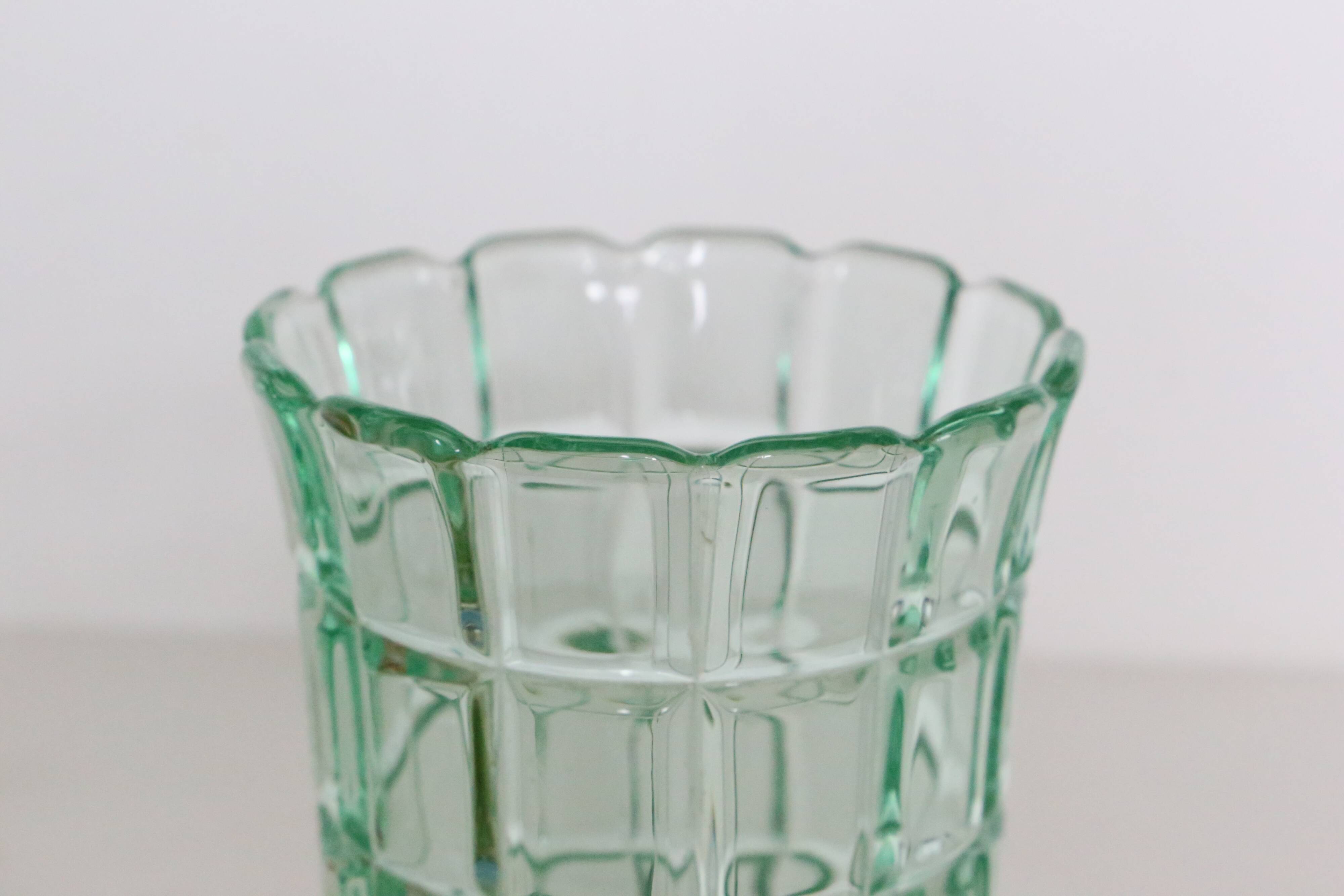 Green crystal vase, vintage French