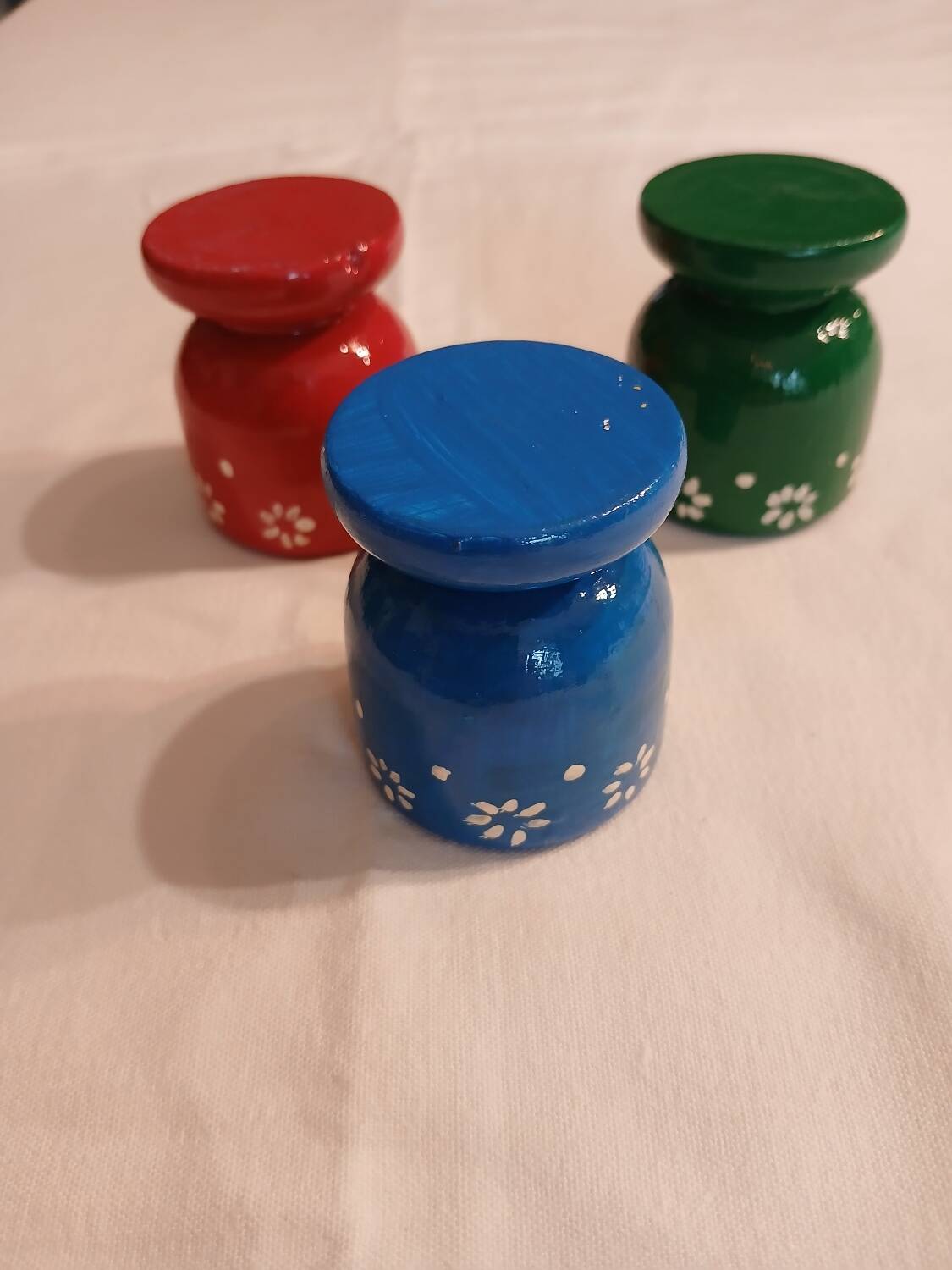 3 old wooden egg cups