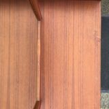 Vintage Scandinavian teak dressing table with 1 drawer 1 flap and its swivel mirror.